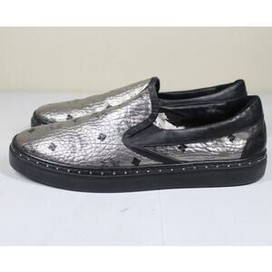 MCM Silver and Black Slip-On Loafers